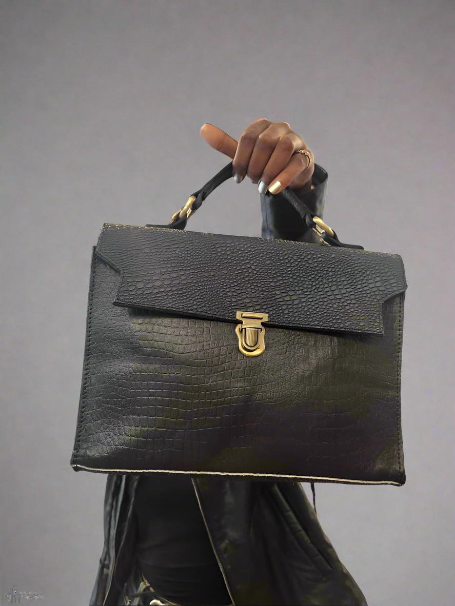 Ladies Frame Bag – Elegant & Timeless Handcrafted Textured Black Leather Bag with Gold Accents
